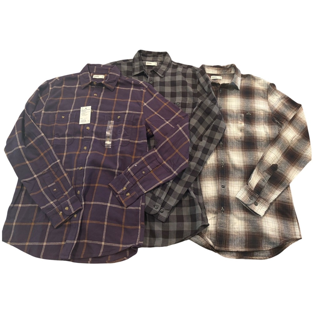 Sonoma Men's Flannel Shirt Lot 3 Medium Plaid‎ Button Front Long Sleeve Casual
